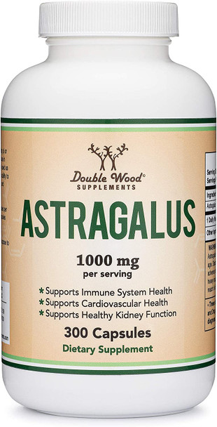 Astragalus Root Capsules  1000mg Per Serving 300 Capsules High in Polysaccharides Manufactured in The USA for Healthy Aging Cardiovascular and Immune Support by Double Wood Supplements