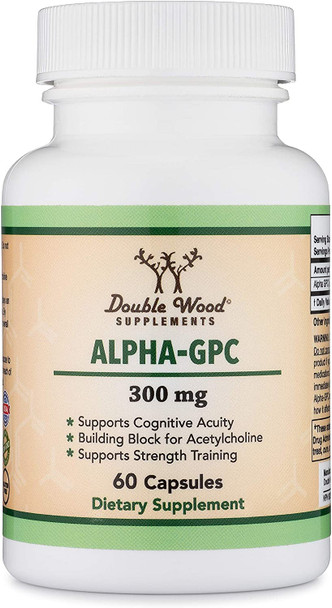 Alpha GPC Choline Brain Supplement for Acetylcholine 60 Count 600mg Servings Advanced Memory Formula Nootropics Brain Support Supplement Manufactured in The USA by Double Wood Supplements