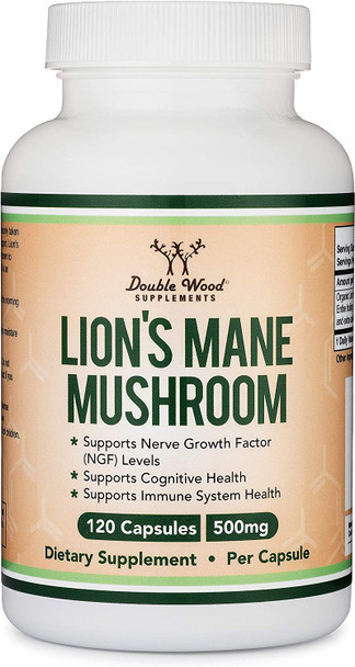 Lions Mane Mushroom Supplement Capsules Two Month Supply  120 Count Vegan Supplement  Nootropics Brain Support Supplement and Immune Health Manufactured in The USA by Double Wood Supplements