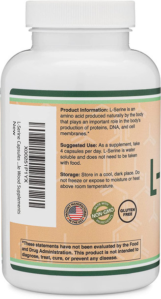 LSerine Capsules Third Party Tested  2000mg Servings Used in Clinical Study 180 Count 500mg per Capsule Amino Acid for Serotonin Production and Brain Support by Double Wood Supplements