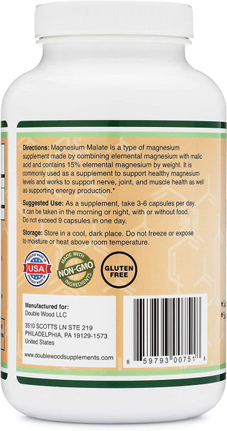 Magnesium Malate Capsules 420 Count  1500mg Per Serving Magnesium Bonded to Malic Acid Third Party Tested Vegan Friendly Gluten Free Manufactured in The USA by Double Wood Supplements