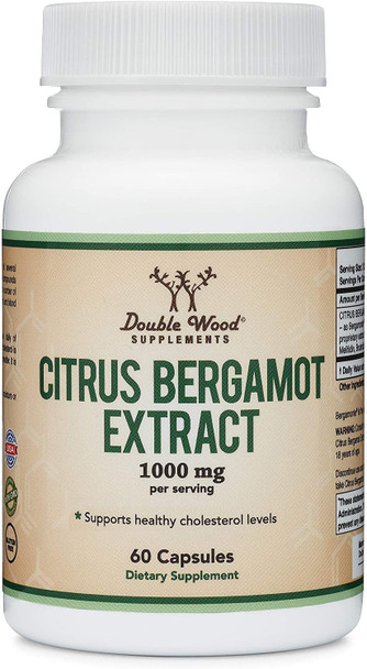 Citrus Bergamot Supplement for High Cholesterol 1000mg Servings Patented Bergamonte Vegan Cholesterol Lowering Supplements Sourced from Italy and Manufactured in USA 60 Capsules by Double Wood