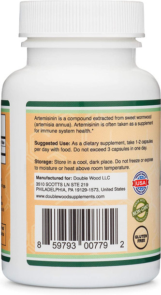 Artemisinin Sweet WormwoodArtemisia Annua 200mg Per Serving 120 Capsules Two Month Supply Vegan Safe NonGMO Gluten Free Manufactured in The USA by Double Wood Supplements