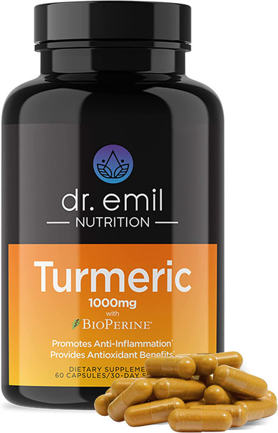 Dr. Emil Nutrition Turmeric Curcumin with Black Pepper Supplement  Turmeric Capsules with BioPerine for Easy Absorption  1000mg Turmeric Supplement 60 Capsules