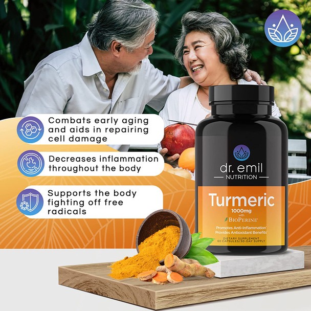 Dr. Emil Nutrition Turmeric Curcumin with Black Pepper Supplement  Turmeric Capsules with BioPerine for Easy Absorption  1000mg Turmeric Supplement 60 Capsules