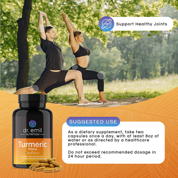 Dr. Emil Nutrition Turmeric Curcumin with Black Pepper Supplement  Turmeric Capsules with BioPerine for Easy Absorption  1000mg Turmeric Supplement 60 Capsules