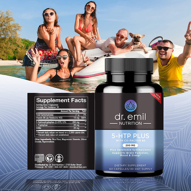 Dr. Emil Nutrition 200 MG 5HTP Plus Formula for Mood Stress and Sleep  60 Vegan Capsules 30 Servings