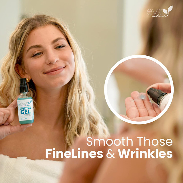 Ultra Moisturizing Hydrating Gel XL 2 oz. Bottle  Natural Face Moisturizer with Hyaluronic Acid Aloe Vera and Plant Stem Cells Hydrates Smooths Firms and Plumps All Skin Types by Eva Naturals