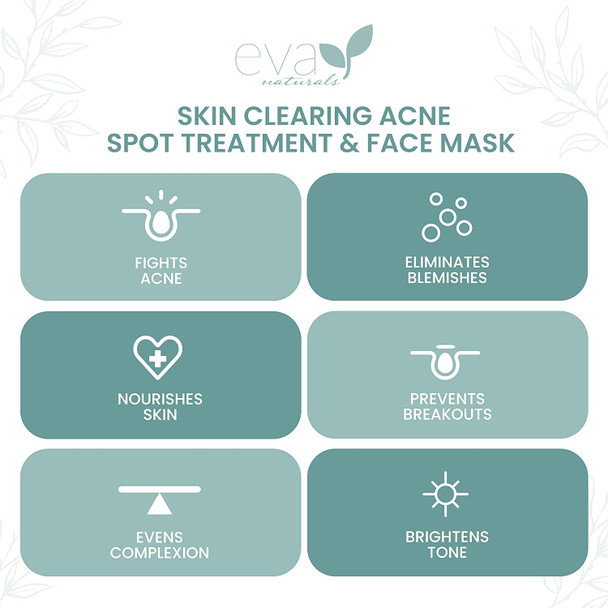 Skin Clearing Acne Spot Treatment And Acne Cream Face Acne Treatment With Witch Hazel and Kaolin Clay Mask Acne Treatment For Face Adult and Teen Breakouts by Eva Naturals 2 oz.
