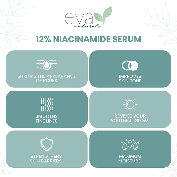 12 Niacinamide Serum for Face  Zinc 2 oz Vitamin B3 2 Zinc and Hyaluronic Acid Serum Known to Even Skin Tone Shrink Pores Pump Fine Lines Reduce Oil and Hydrate by Eva Naturals