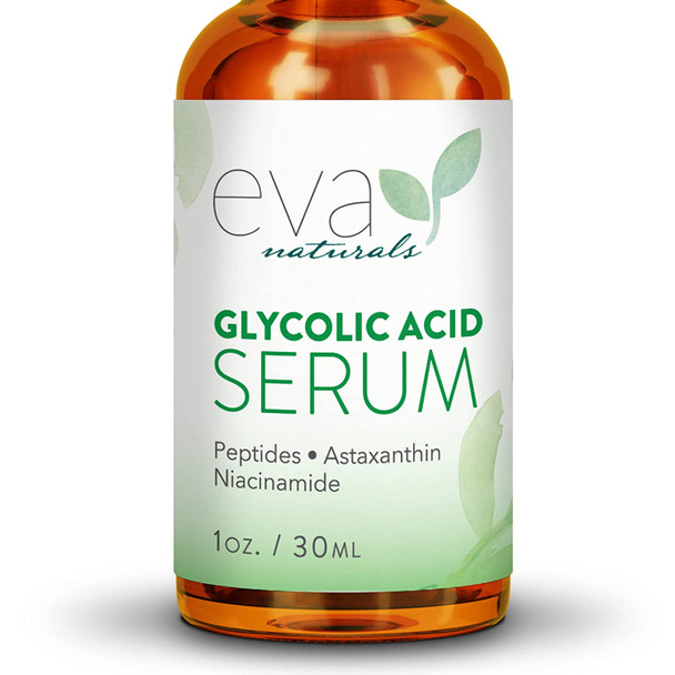 Eva Naturals Glycolic Acid Serum  Alpha Hydroxy Acid AHA AntiAging Vitamin C  Hyaluronic Acid Skin Helps To Minimize Pores Reduce Fine Lines Wrinkles Acne Scarring Glycolic Acid Toner  1 Oz
