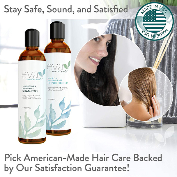 Natural Strengthening Hair Shampoo and Conditioner Set  All Hair Types Hair Care Set with Amino Acids Herbal Extracts Add Shine and Moisture to Revive Color Treated Hair by Eva Naturals 8 oz. Each