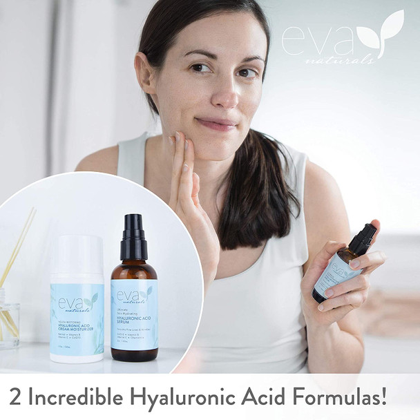 Hyaluronic Acid Routine Bundle by Eva Naturals  Hyaluronic Acid Serum 2oz and Hyaluronic Acid Moisturizing Cream 1.7oz