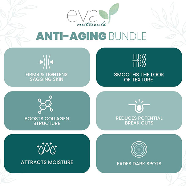 Eva Naturals AntiAging Serum Bundle  Vitamin C Serum Hyaluronic Acid Serum and Retinol Serum  Facial Skin Care Products  Hydrate Wrinkles Lines  Acid Serum Vitamin C Serum Serum for Face