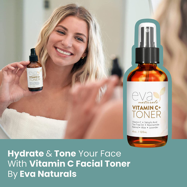 Eva Naturals Vitamin C Facial Toner  Hydrating Pore Minimizer Face Toner for Men and Women with Witch Hazel  Rose Water Nourishes Skin Through Hydration  4 Oz