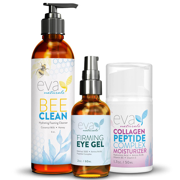 Eye Gel Bee Clean Cleanser Peptide Moisturizer Bundle  Cleanse Hydrate and Repair Skin