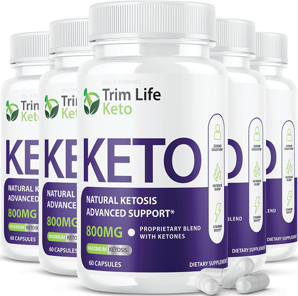 5 Pack Trim Life Keto Pills Weight Fat Management Loss Shark 800mg Labs Extra Strong Xtra Max Ketosis Supplement 5 Pack