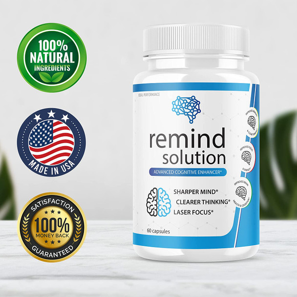 2 Pack Remind Solution for Memory Advanced Cognitive Brain Health Function Focus Max Concentration Recall Supplement 120 Capsules