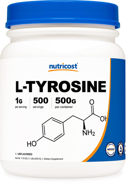 Nutricost L-Tyrosine Powder 500 Grams - Pure L-Tyrosine Powder 1000mg Per Serving