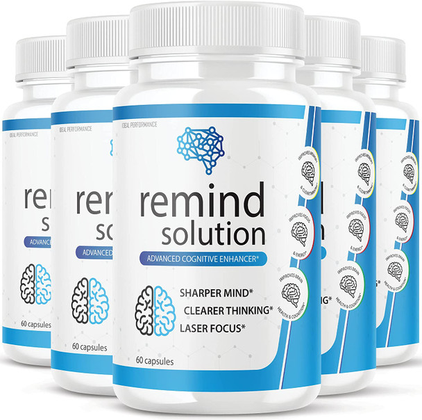 5 Pack Remind Solution for Memory Advanced Cognitive Brain Health Function Focus Max Concentration Recall Supplement 300 Capsules
