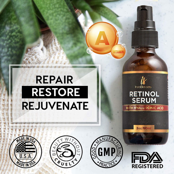 InstaSkincare Renewing and Moisturizing Bundle  Hyaluronic Acid Serum for Face 2Oz  Retinol Face Serum 2Oz