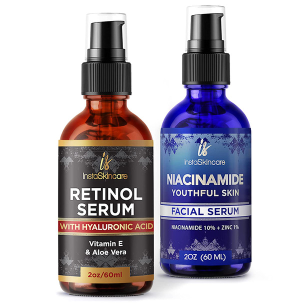 InstaSkincare Pore minimizing Bundle  Retinol Face Serum 2Oz  Niacinamide Facial Serum 2Oz