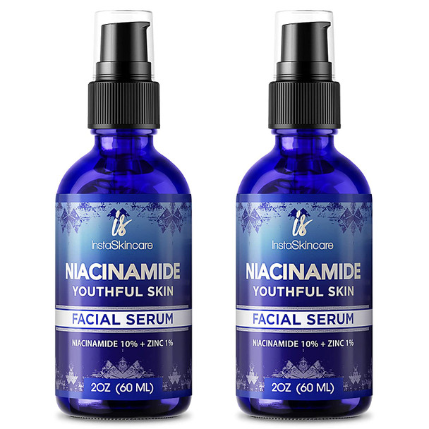 DOUBLE SIZED 2Oz Niacinamide Serum for Face 10 with Zinc 1 Vitamin B3 Facial Serum Brightening Serum for Acne Pore Minimizer and Dark Spot Remover 2Pack