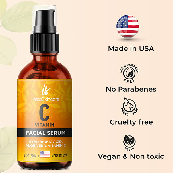 DOUBLE SIZED 2Oz Vitamin C Serum for Face with Hyaluronic Acid and Vitamin E  Brightening Face Serum    4Pack