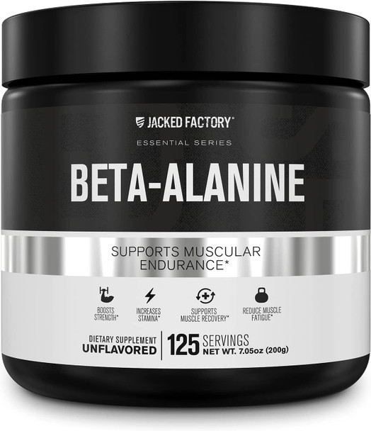 Jacked Factory Beta Alanine Powder 1600mg Per Serving  Muscle Recovery Supplement  125 Servings Unflavored