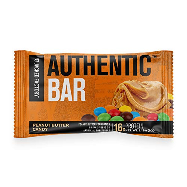 Authentic Bar Peanut Butter Candy Protein Bars  Tasty Meal Replacement Energy Bars w/ 16g Whey Protein Isolate Natural Sugars from Pure Honey Healthy Fat Peanut Butter Foundation  12 Pack