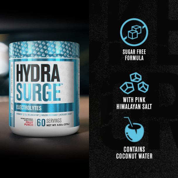 HYDRASURGE Electrolyte Powder  Hydration Supplement with Key Minerals Himalayan Sea Salt Coconut Water More  Keto Friendly Sugar Free  Naturally Sweetened  60 Servings Refreshing Lemonade