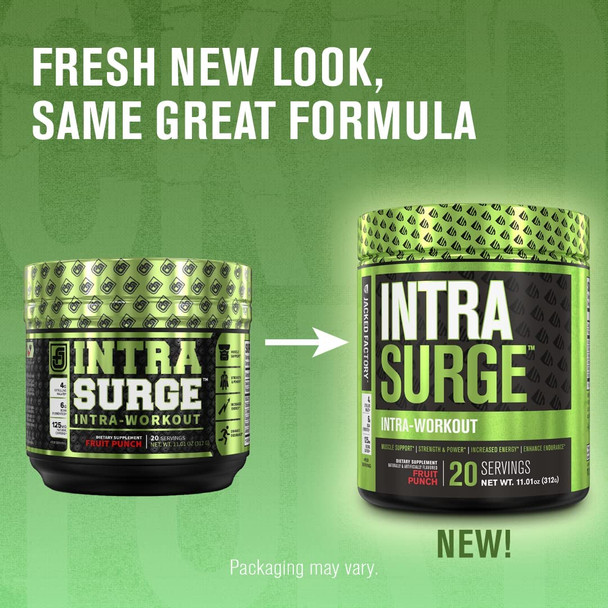 INTRASURGE Intra Workout Energy BCAA Powder  6g BCAA Amino Acids Natural Caffeine 4g Citrulline Malate and More for Muscle Building Strength Endurance  Recovery  Fruit Punch 20sv