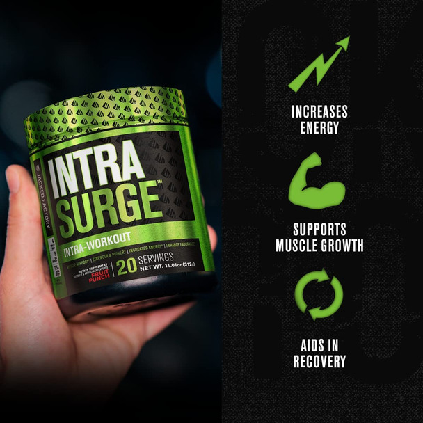 INTRASURGE Intra Workout Energy BCAA Powder  6g BCAA Amino Acids Natural Caffeine 4g Citrulline Malate and More for Muscle Building Strength Endurance  Recovery  Fruit Punch 20sv