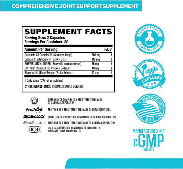 Joint Support Supplement ProSeries  ScienceBacked UC2 Collagen C3 Turmeric Curcumin Powder  Boswellin Super Boswellia Extract  Joint Health Knee Support and Bone Strength  60 Veggie Pills