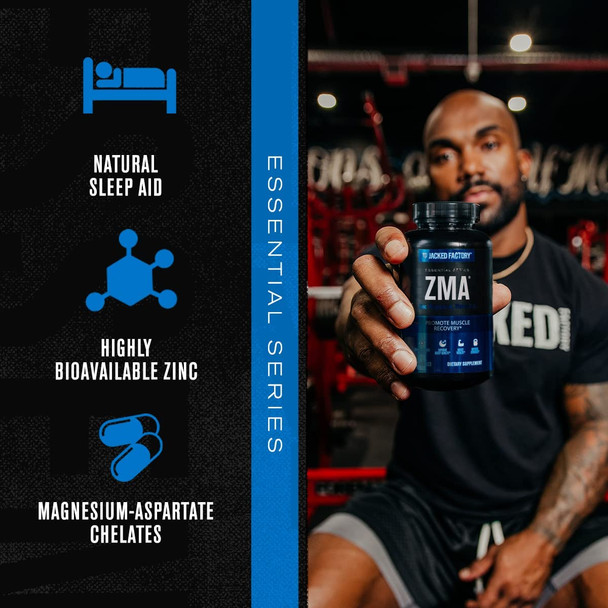 Jacked Factory ZMA  Zinc Magnesium  Vitamin B6 Supplement  ZMA Supplement for Sleep Support Muscle Building  Workout Recovery  180 Veggie Capsules 60 Servings