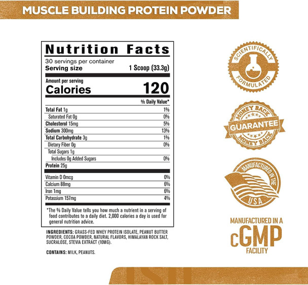 Authentic ISO Grass Fed Whey Protein Isolate Powder  Low Carb NonGMO Muscle Building Protein w/No Fillers Mixes Perfectly for Post Workout Recovery Chocolate Peanut Butter  2LB 30sv