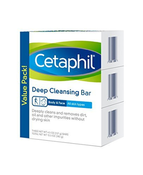 Cetaphil Deep Cleansing Face & Body Bar For All Skin Types 4.5 Oz