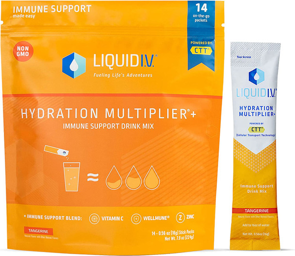 Liquid I.V. Hydration Multiplier  Immune Support Easy Open Packets Fresh Tangerine Flavor  14 Sticks