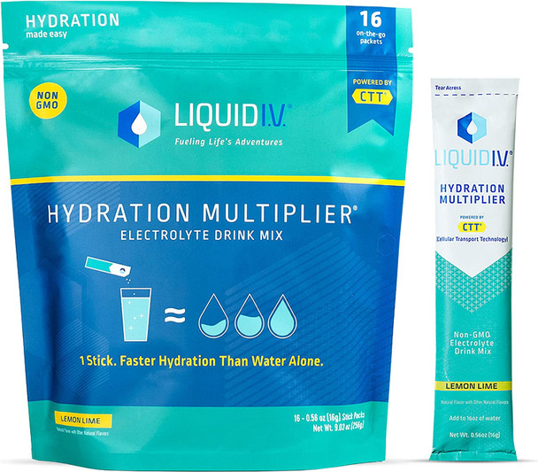 Liquid I.V. Hydration Multiplier  Lemon Lime  Hydration Powder Packets  Electrolyte Drink Mix  Easy Open SingleServing Stick  NonGMO  16 Sticks