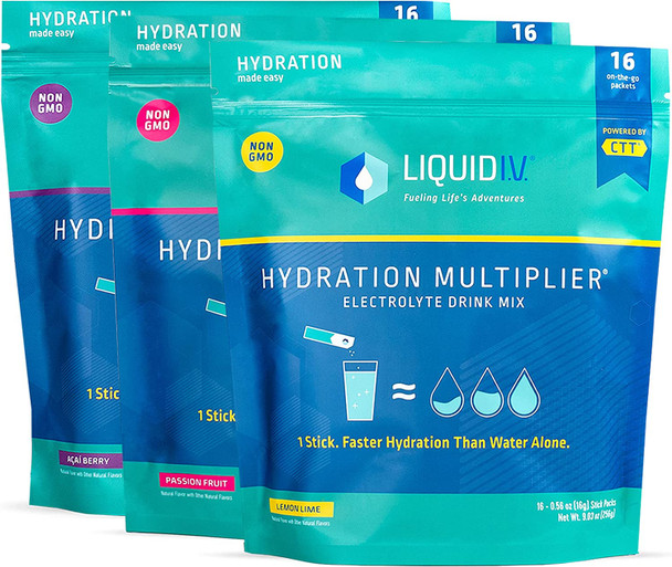 Liquid I.V. Hydration Multiplier  Hydration Hero Bundle  Passion Fruit Lemon Lime  Acai Berry  Hydration Powder Packets  Electrolyte Drink Mix  Easy Open SingleServing Stick  NonGMO