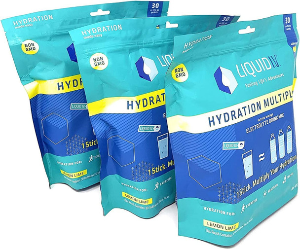 Liquid I.V. Hydration MultiplierElectrolyte Drink Mix 30 Stick Packs Lemon Lime Pack of 3