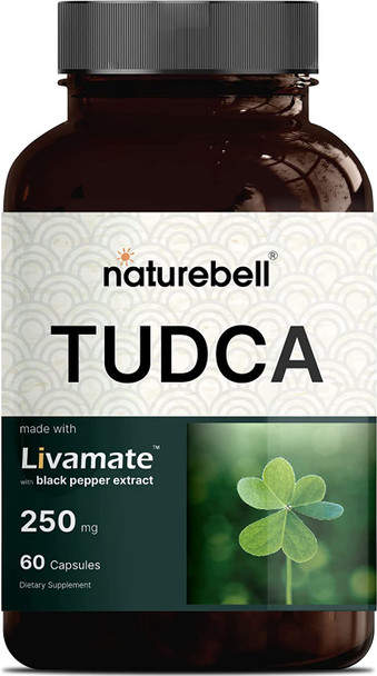 TUDCA 250mg with Black Pepper Extract 60 Capsules High Absorption  Bitter Taste  Livamate Bile Salts TUDCA  Promotes Liver Cleanse Detox  Repair  Third Party Tested by Naturebell