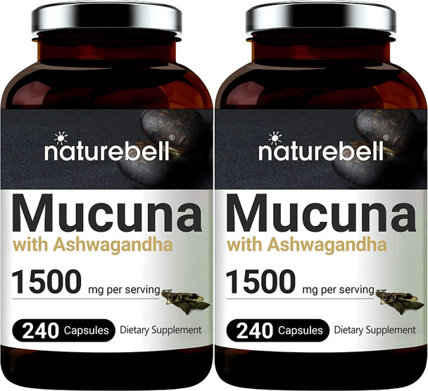 2 Pack Naturebell Mucuna Pruriens Capsules 1500Mg Per Serving Made With Mucuna And Ashwagandha 240 Capsules 2 In 1 Formula Contains Mucuna Pruriens Seeds For Mood Mind And Brain Health