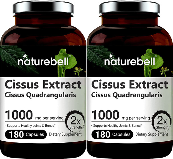 2 Pack NatureBell Cissus Quadrangularis Capsules 1000mg Per Serving 180 Capsules Per Bottle Premium Cissus Capsules Support Joint Tendon Bone Skin Hair and Cartilage No GMOs