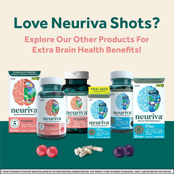 Neuriva Brain  Energy Shots Nootropic Brain Supplement for Focus  Concentration with Neurofactor Vitamin B12  150mg Caffeine for an Energy Boost  12 Count Tropical Flavor