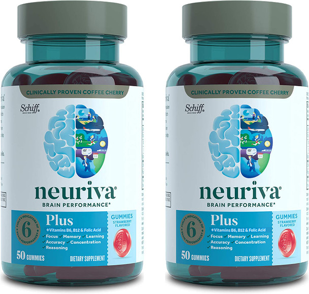 NEURIVA Brain Performance Plus Gummies 50 ct Pack of 2