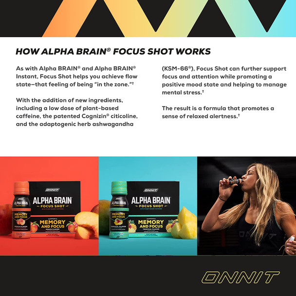 Onnit Alpha BRAIN Focus Energy Shot Supplement  Energy Focus Mood Stress Brain Booster Drink  Tropical 2.5 fl oz 6 ct
