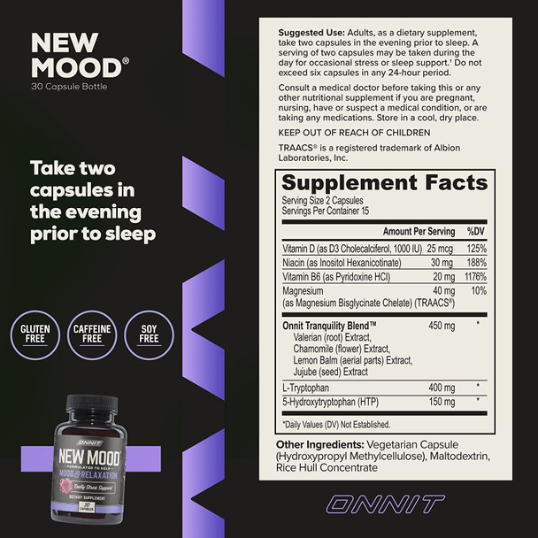 Onnit New Mood  Stress Relief Sleep and Mood Support Supplement 30 Count