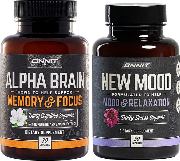 ONNIT Nootropic Stack  Alpha Brain 30ct  New Mood 30ct