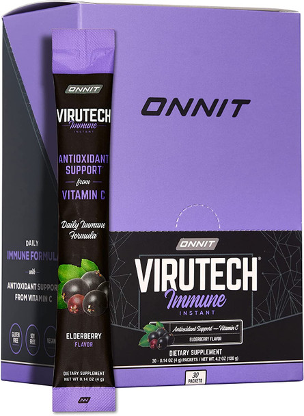 Onnit VIRUTech Immune Instant Powder Drink Mix 30ct  Vitamin C Vitamin D3 Zinc LLysine Quercetin AlphaLipoic Acid  Elderberry